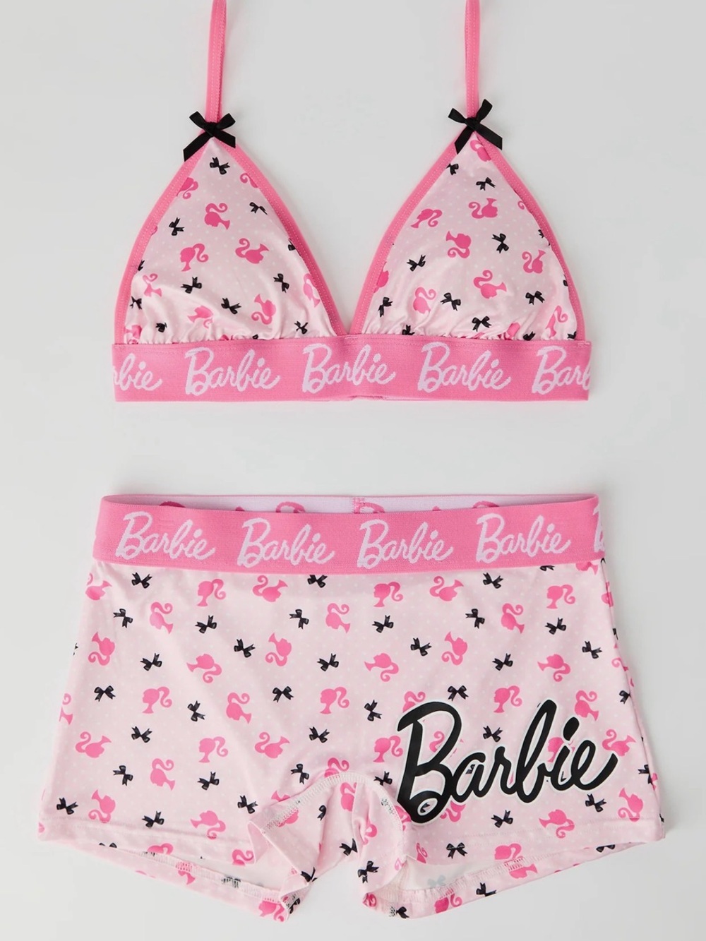 Barbie Pink & Black Logo Triangle Bralette with Shorts Set